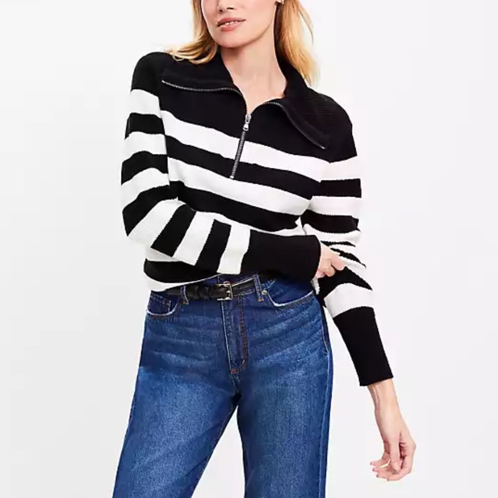 LOFT Women's Black and White Striped Cowl Sweater